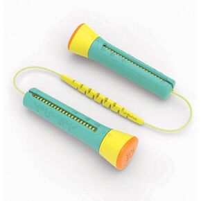 Skibbi adjustable length jump rope for single or double dutch group use, twist to adjust length from 20 to 330 cm, with weighed accelerator, Azur