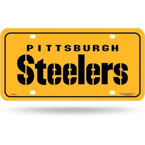 Rico Industries NFL Pittsburgh Steelers - Yellow Pitt Wordmark Metal License Plate Tag , 6 x 11.5"