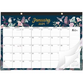 تقويم مكتب 2024 - تقويم مكتب 2024، 12 تقويم شهري للمكتب/الحائط 2 في 1، يناير 2024 - ديسمبر 2024، 17 بوصة × 12 بوصة، تقويم مكتبي مع ورق سميك + واقيات زوايا + كتل كبيرة مسطرة - زهور وزهور in Kuwait