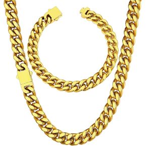 ChainsHouse 9mm 24" Cuban Chain Necklace Men Bracelet 21cm