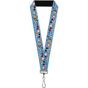 Disney Lanyard, Disney The Sensational Six Smiling Faces Stripe Blues, Elastic
