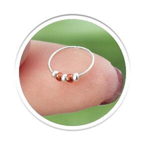 Thin Nose Ring Hoop 24 Gauge Black Beads - Tiny Nose Piercing Hoop Beaded Rings - Handmade 7mm Nose Ring Dainty Jewelry