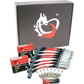 Dragon Fire Performance Ignition Tune Up Kit Spark Plug Wire Set & Iridium Spark Plugs For 1999-2017 Chevrolet GM Chevy LS LSX LS1 LS2 LS3 LS6 LS7 OEM Fit Kit