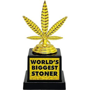 World's Biggest Stoner Novelty Trophy - Hilarious Gag Gift, Plastic Pot Leaf Statue Award, Perfect for Parties, Pranks, and Celebrations - Great for Your Stoned Friends