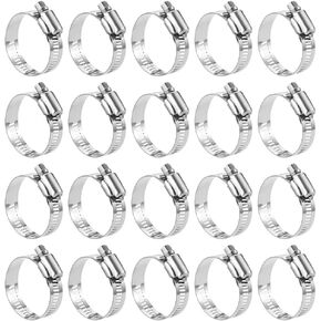 20Pcs 304 Stainless Steel Adjustable Range Worm Gear Hose Clamps Assortment Kit, Fuel Line Clamp for Water Pipe, Plumbing, Automotive and Mechanical Application (14-27MM)