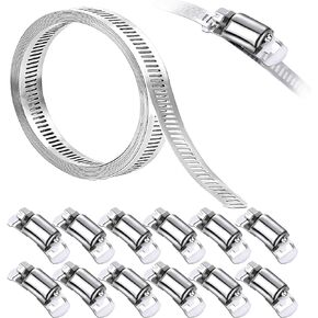 Deecam Stainless Steel Hose Clamps, 10FT Metal Strapping with Holes, Hose Pipe Strap Adjustable Worm Gear Assortment Kit, Heavy Duty Long Metal Band Clamps for Pool Duct Pipe Tube Repair