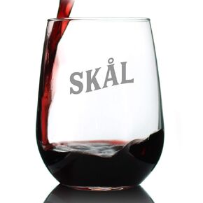 Skal Norwegian Cheers - Stemless Wine Glass - Sweden and Norway Themed Gifts and Decor - Large 17 Ounce