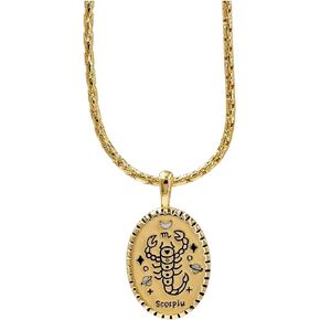 LESLIE BOULES 18K Gold-Plated Snake Chain Necklace with Oval Leo Sign Pendant - Modern Astrology-inspired Jewelry