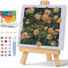 PRASIO Paint by Numbers Kit for Adults Framed 10"x 10", Flowers Adult Paint by Number Kits with Frame, DIY Acrylic Watercolor Oil Paint by Number for Adults for Home Decor Gift Without Easel