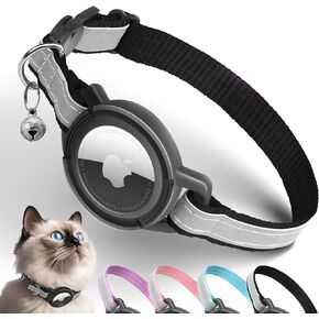 Airtag Cat Collar Breakaway, Odokele Reflective Cat Collars with Apple Air Tag Holder for Kitten, Cat GPS Tracker Adjustable Collars with Safety Quick Release Buckle for Kitties and Puppies - Black