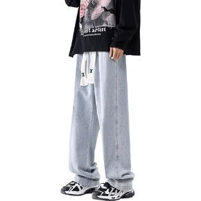 Mens Relaxed Fit Jeans Elastic Waist Baggy Denim Cargo Pants Drawstring Trousers
