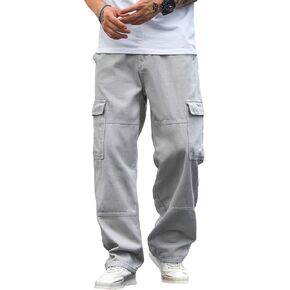 Verdusa Men's Loose Cargo Jeans High Waist Straight Leg Denim Pants with Pockets