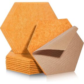 12 Pack Acoustic Panels Sound Proof Padding, 14 X 12 X 0.4 Inches Sound dampening Panel Used in Home & Offices (Hexagon, Orange)