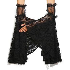 GORAIS دانتيل قوطي بأكمام قابلة للفصل، أزياء الهالوين التنكرية السوداء، إكسسوارات أكمام أذرع شفافة للنساء in Kuwait