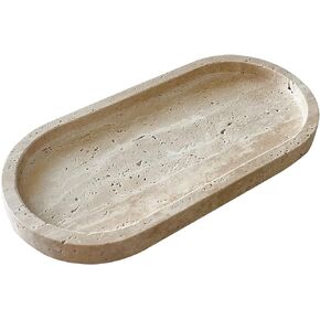 Natural Marble Oval Tray Ornaments Vintage Small Tray Storage Dish for Counter, Vanity, Dresser, Nightstand and Desk (Green Emerald)