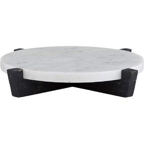 Santa Barbara Design Studio Table Sugar Round Marble Tray with Mango Wood Stand, 11-Inches, Natural