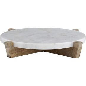 Santa Barbara Design Studio Table Sugar Round Marble Tray with Mango Wood Stand, 11-Inches, Natural