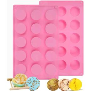 Round Silicone Soap Mold,2 Pcs 15 Cavity Cylinder Shower Steamer Molds for Handmade Soap,Bath Bombs,Shower Tablets, Lotion Bars,Beeswax,Candles (Pink)