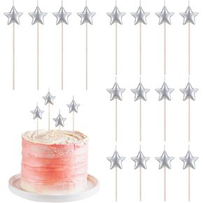 16 Pack Silver Birthday Candles for Cake Star Shaped Sparkler Candles Metallic Color Stereo Cake Candle Toppers Happy Birthday Candles Decorations for Birthday Party Supplies