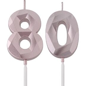 2 بوصة ذهبية 80 شموع عيد ميلاد، ثلاثية الأبعاد الماس رقم 80 كعكة توبر للرجال النساء حفلة عيد ميلاد زينة حفلة موضوع in Kuwait