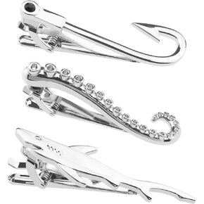 SING F LTD Set with 3Pcs Silver Tie Clips Fish Hook Tie Clip Octopus Limb Tie Clip Shark Tie Clip Clothing Accessories for Men Boys Copper
