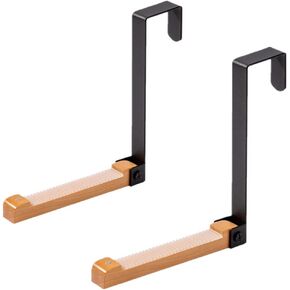 szhdxsy 2pcs Foldable Door Hooks, Metal and Wood Foldable Door Hooks, Door Hooks, Easy to Carry Non Perforated Clothes Hooks, Used for Hanging Coats, Hats, Towels, Bags, Keys(Black)
