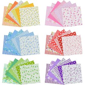 42Pcs 10"x 10" Fabric Square Quilting Cotton Pre-cut Bundles Floral Grid Stripe Dot Multicolor Design for Patchwork DIY Sewing Craft Decorating Scrapbook, 6 Color Series