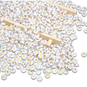 AmlkHxuan 1000pcs Round Letter Beads Colorful Gold Acrylic with Gold Beads Alphabet 4x7mm Beads for Bracelets Necklace Jewelry Making Supplies. (Gold Colored)