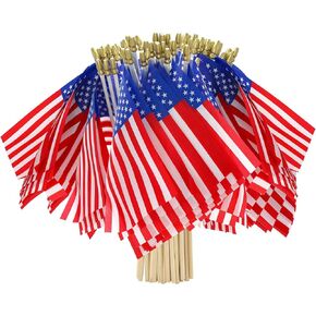 50 Pack Small American Flags on Stick 4x6 Inch Mini American Stick Flags US Flags Handheld Flags for Fourth of July, Memorial Day Decorations & Parades