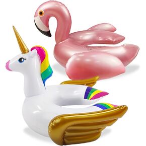 iGeeKid Pool Float for Kids Unicorn Flamingo السباحة يطفو للأطفال الصغار الذين تتراوح أعمارهم بين 3-8 سنوات، عوامات قابلة للنفخ، حلقة سباحة يونيكورن للركوب على ألعاب الحفلات للفتيات الصبية، مستلزمات الشاطئ الصيفية (يونيكورن وفلامنجو)