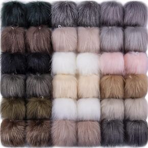 SIQUK 36 Pieces Faux Fur Pom Pom Balls DIY Faux Fox Fur Fluffy Pom Pom with Elastic Loop for Hats Scarves Gloves Bags Accessories(18 Bright Colors, 2 Pcs for Each Color)