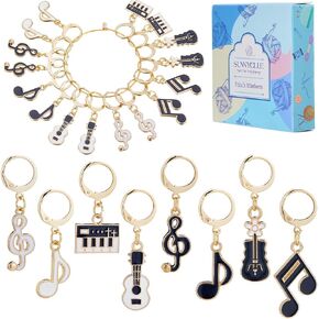 SUNNYCLUE 1 Box 16Pcs Crochet Markers Cute Metal Knitting Marker Charms Music Themed Enamel Clip on Charm Removable Stainless Steel Leverback Clasps Knit Crochet Markers for Crocheting Sewing Weaving