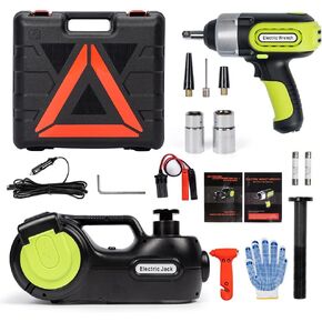 Anbull Electric Car Jack Kit 5 Ton,Hydraulic Car Jack Lift DC12V with Electric Impact Wrench & Inflator for SUV MPV Sedan Truck Tire Change & Garage Repair（Lifting Range 6.1-21.7 inch）