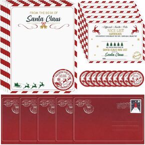 12 Sets Christmas Official Letter and Certificate from Santa Claus Including 12 Pcs Nice List Certificate 12 Pcs North Pole Writing Letter 12 Pcs Stickers 12 Pcs Envelopes for Boys Girls (Santa Claus)