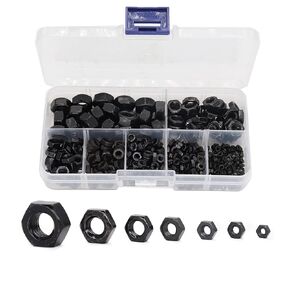 370pcs Black Coarse Hex Nut Assortment Kit, DIN934, M2/ M2.5/ M3/ M4/ M5/ M6/ M8 Carbon Steel Grade 4.8