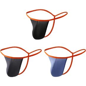 Men' Nylon Thong Gstring Ice Silk Sensation Sexy Sissy Pouch Black/Grey/Blue 3 Pack
