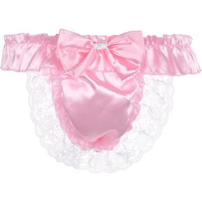Satini Men's Satin Ruffle Bow Thong Sissy Knickers Briefs Jockstrap Panties