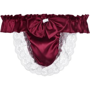 Satini Men's Satin Ruffle Bow Thong Sissy Knickers Briefs Jockstrap Panties in Kuwait