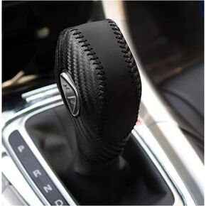 DEYTOP Gear Shift Knob Cover for Fusion/Escape/Focus/Fiesta Auto Leather Shifter Knob Trim for EcoSport/Transit/C-Max Accessories (Black with Black Stitches)