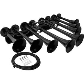 Vixen Horns Train Horn for Truck/Car. 8 Air Horn Black Trumpets. Super Loud dB. Fits 12v Vehicles like Semi/Pickup/Jeep/RV/SUV VXH8124XLB
