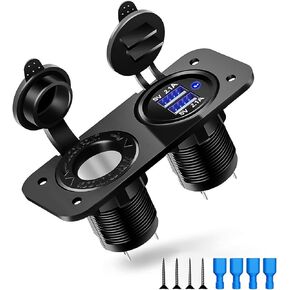 ELECTOP Cigarette Lighter Socket Outlet Splitter, 12V USB Outlet USB Charger 12 Volt Socket Power Outlet with LED, Waterproof Power Socket Panel Adapter DIY Kit Dual USB Ports for Car Boat Marine RV