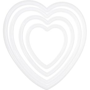 PATIKIL Dream Catcher Rings Set, 2 Sets 4 Sizes Plastic Heart Shape Macrame Wreath Floral Ring Hoop for Home DIY Craft Wedding Wall Hanging Decorations, White
