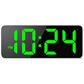 LED Digital Wall Clock with Large Display, Big Digits, Auto-Dimming, 12/24Hr Format, Modern Electric Small Silent Wall Clock for Living Room, Bedroom, Classroom, Farmhouse, Kitchen, Office - Green