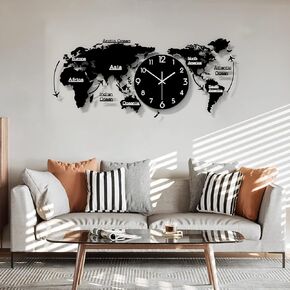 MEISD Extra Large Decorative Wall Clock for Living Room Decor, 43 Inch Giant Modern Wall Clocks for Bedroom Kitchen Office Home, Big DIY World Map, Battery Operated, Silent Non Ticking