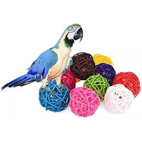 Stock Show 10Pcs/Pack 1.57" Rattan Balls Bird Chew Toy DIY Accessories Toy for Parrot Budgie Parakeet Cockatiel Conure Lovebird Finch Macaw African Grey Cockatoo(Color Assorted)