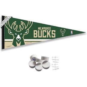 Milwaukee Bucks Pennant Flag and Wall Tack Pads Mounts