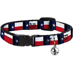 Buckle-Down Cat Collar Breakaway Texas Flag Black 8 to 12 Inches 0.5 Inch Wide