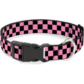 Buckle-Down Plastic Clip Collar - Checker Black/Baby Pink - 1" Wide - Fits 15-26" Neck - Large
