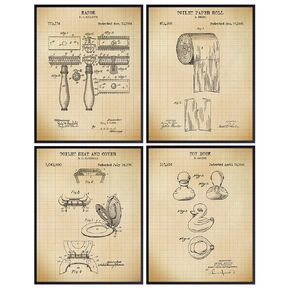 Original Bathroom Patent Prints - Vintage Retro Wall Art Poster Set - Chic Contemporary Home Decor for Bath - Great Gag or Housewarming Gift - 8x10 Photo - Unframed - Graph