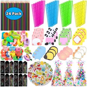 Stationery Party Favors for Kids, 24 Pack Stationery Party Supplies With Pencils Rulers Erasers Sticky Notes For Birthday Goodie Bags School Classroom Rewards